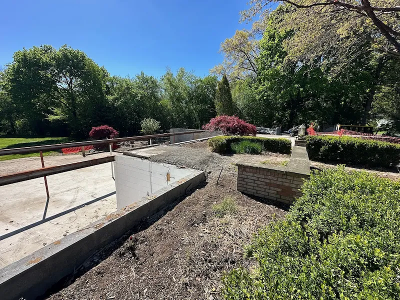 Outdoor hardscape and concrete forms during construction